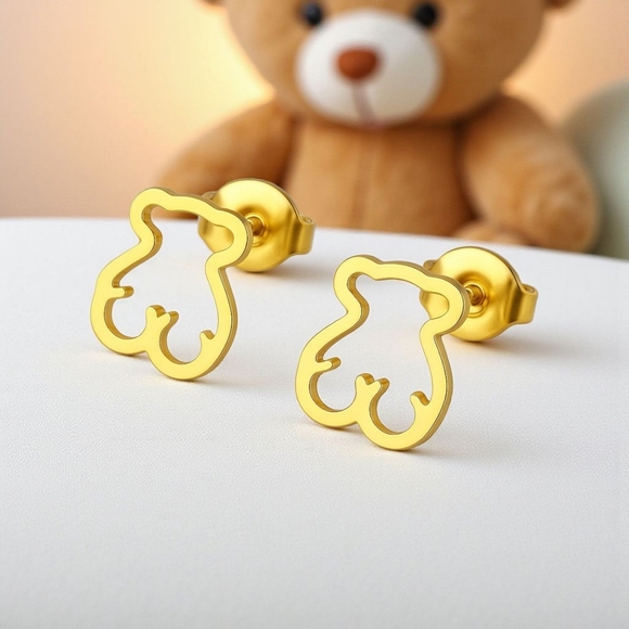 🆕️ 18K Gold Plated Cute Bear Necklace & Earrings Set | Trendy Jewelry Gift 🎁 - Picture 6 of 10